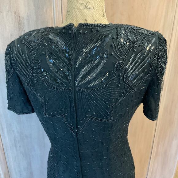 Vintage Adriana Papel evening black beaded sequin silk midi dress cocktail sz 8 - Picture 11 of 16